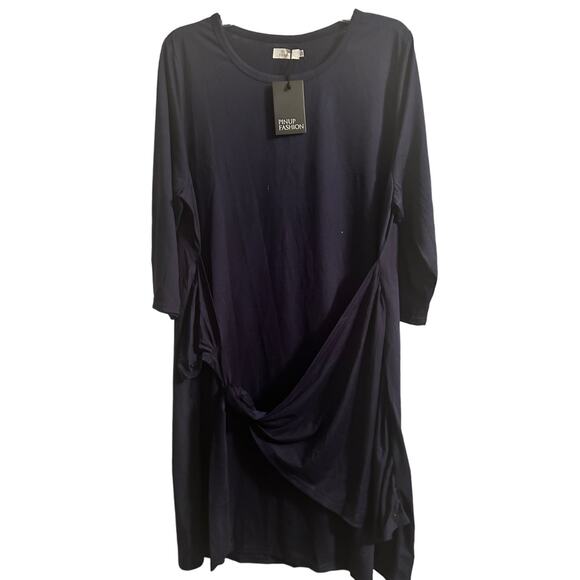 NWT PinUp Fashion Women's Plus Size 22 Navy Blue Tie Front Dress Pull Over - Picture 1 of 5